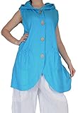 lagenlook weste nähen  Italy Donna Damen Lagenlook Leinen Sommer Weste zipfel Jacke Kleid 44 46 48 50 L XL XXL Türkis Blau Mantel Urlaub Strand (48)
