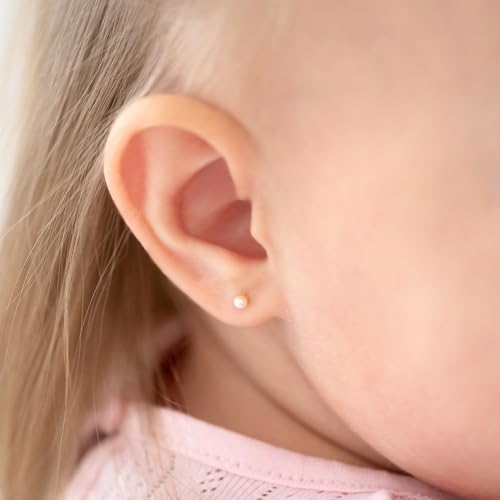 14k Yellow Gold Classic Freshwater Cultured Pearl Screw Back Earrings for Girls - Stud Earrings for Babies, Toddlers & Little Girls - Small Classic Girl Stud Earrings3