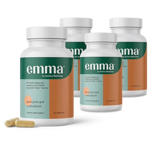 Image of Emma Gut Health Relief Supplement, Doctor Endorsed Formula for Women & Men, Leaky Gut & Digestive Support for Constipation, Bloating & Gas Relief with Berberine, Resveratrol, Quercetin, 60 Caps,4-Pack