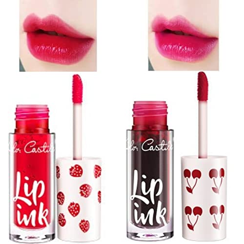 2PCS Tinted Lip Balm,Lip Tint Set Lip Gloss，Lip Plumper Gloss，Lip Stain Long Lasting Moisturizing Lip Oil Tinted，Plumping Lip Gloss，Nude Lip Gloss Liquid Lipsticks(Cheery&Strawberry)