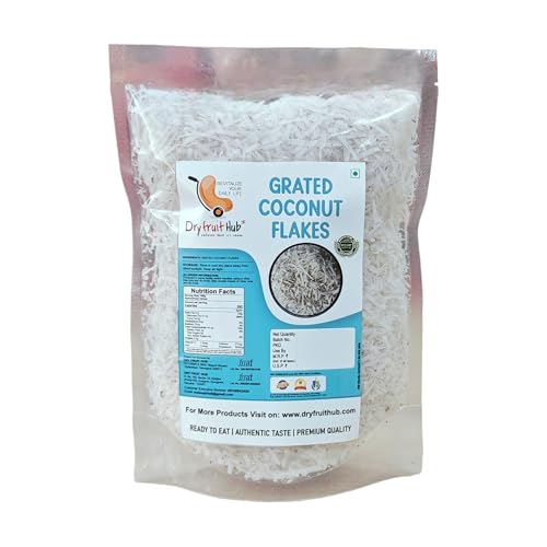 Image of Dry Fruit Hub Fresh Grated Coconut Flakes (Copra Kadi) 400g | Fresh 100% Natural & Unsweetened | Perfect for Cooking, Baking, and Garnishing | Dry Coconut Flakes