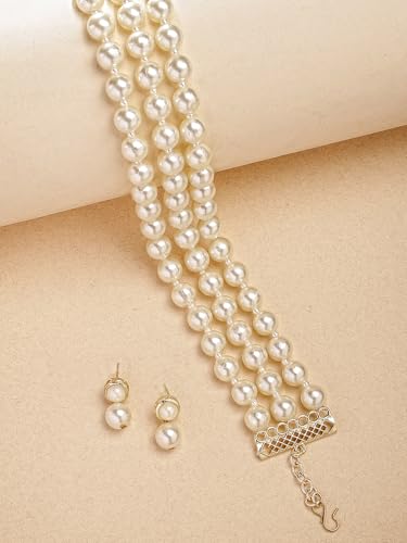 Image of Karatcart Pearl Multilayer Beaded Choker Necklace Set for Women