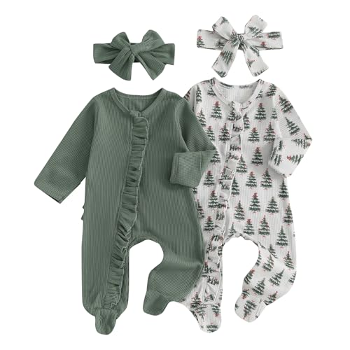 Image of Baby Girl Footies Newborn Zipper Sleeper 2 Pack Ruffle Pajamas Romper Coming Home Outfit