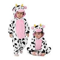 Spooktacular Creations Halloween Baby Cow Costume, Toddler Unisex Cow Jumpsuit, Hooded Romper Plush for Toddler Animal Dress Up