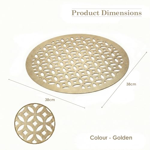 Image of Kuber Industries 4 Pcs Set Leather Round Side Table Mats | Reusable and Washable Dining Table Mat for Party, Wedding and Family Functions | Golden
