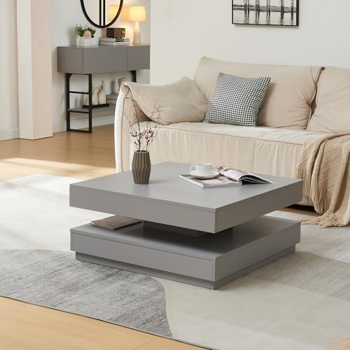 [en.casa] Table Basse avec Plateau Carré Pivotant et Étagère Inférieure Table d'Appoint Design Intemporel pour Salon Chambre Panneau de Particules 76 x 76...