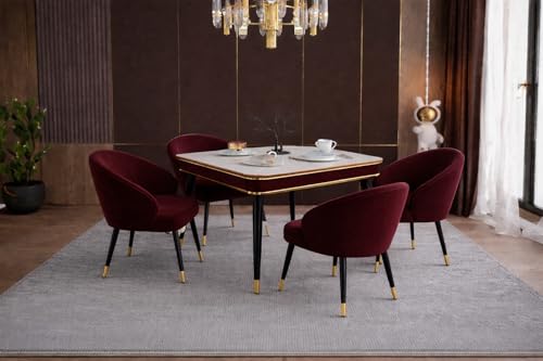 Image of WOODEN SPACE 4 Seater Wooden Dining Table Set | Urban Marble Top Dining Table with Chairs for Dining Room & Kitchen (Modern Classic Maroon) (42 x 42 x 30 inch)