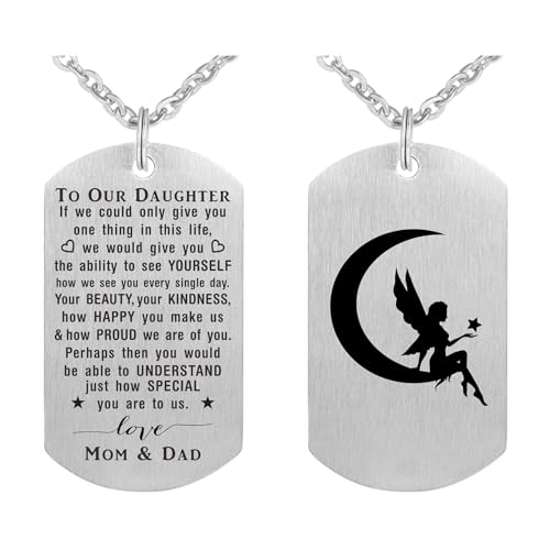 ABNTY Valentines Day Gifts for Daughters - Daughter Necklace Pendant Dog Tag - Daughter Gifts from Mom and Dad - Graduation Valentine's Day Gifts
