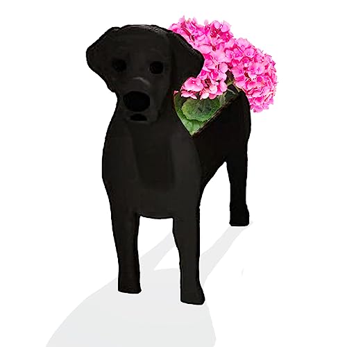 strolfay Dog Flower Planter Gifts for Women,Cute PVC Dog Planters,Flower Pots Indoor Outdoor,Garden Planter for Birthday,Office,Pet Lovers 9.45 * 6.38 * 13.39in(Black Labrador)