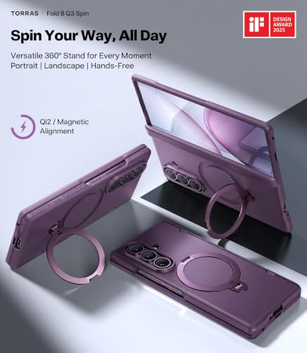 Image of TORRAS Q3 Spin for Samsung Galaxy Z Fold 8 Ultra 5G Case, 360 Magnetic Kickstand, Compatible with MagSafe, Hinge Protection, Shockproof Back Cover with 2 Screen Protectors, Violet Purple