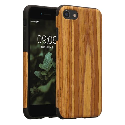kwmobile Wood Optics Case Compatible with Apple iPhone SE (2022) / SE (2020) / 8/7 - TPU Protective Cover in Two-Tone Wood Design - Woodgrain Vintage Brown