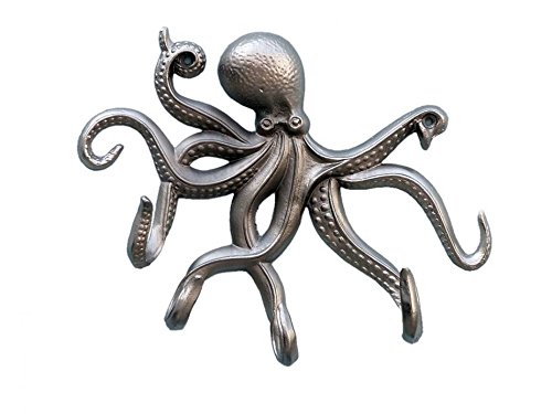 Plata acabado pulpo gancho 11 " - diseño náutico de pared gancho - Coastal Living Decor Cover