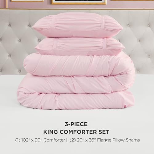 Image of Juicy Couture Ribbon Ruched 3 Piece King Comforter Set, Pink Marshmellow Bedding Ensemble