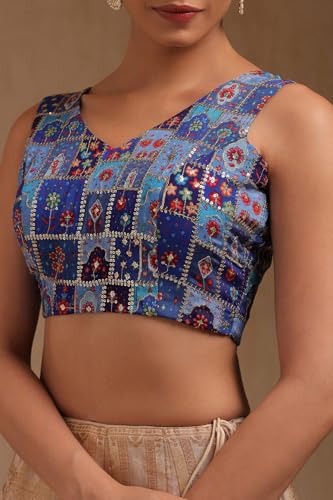 Image of Soch Womens Georgette Floral Print Padded Blouse with Zari
