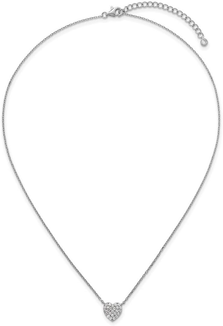 JewelryWeb 9.6mm 925 Sterling Silver Rhodium Plated Polished Pave CZ Love Heart With 2in Extension Necklace 16 Inch Pendant Necklace for Women - Image 5