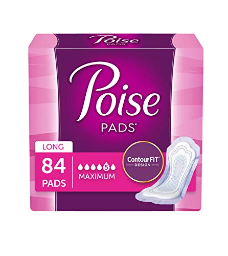 Poise Incontinence Pads, Maximum Absorbency, Long, 84 Count (2 Packs of 42)