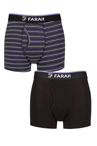 Farah Men’s Bamboo Keyhole Trunks – 2 Pack Soft Breathable Underwear, Plain & Stripe Design with Stretch Fit for Everyday Comfort, Sizes S–XXL Stripe Black/Purple M