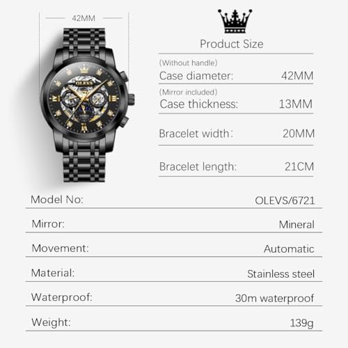 Image of OLEVS Mens Automatic Watches Skeleton Mechanical Self Winding Luxury Fashion Dress Wrist Watch Luminous Waterproof