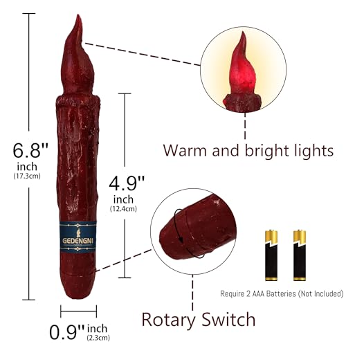 Image of Magical Candlesticks Flameless Taper Candle, 2pcs Red LED Tapered Candles Remote Dipped Candle 6inch Battery Chandelier for Enchanting Weddings and Harry Potter Inspired Vigils(LW4P-RE)