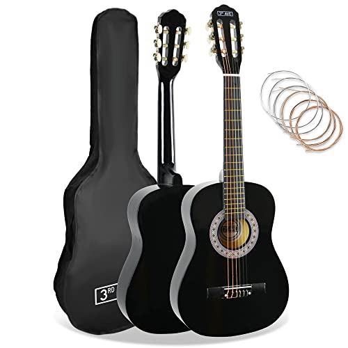 3rd Avenue Pacchetto Per Principianti Con Corde In Nylon Spagnole Per Chitarra Classica Da 1/2 Misura Per Bambini - 6 Mesi Di Lezioni Gratuite, Borsa E Corde - Nero