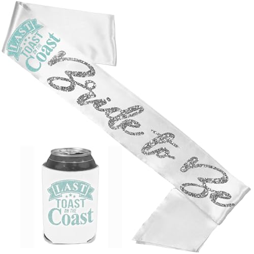 RhinestoneSash Last Toast on the Coast Bachelorette - BRIDAL GRADE SATIN Bride Sash - Blue Coastal Cowgirl Party Supplies