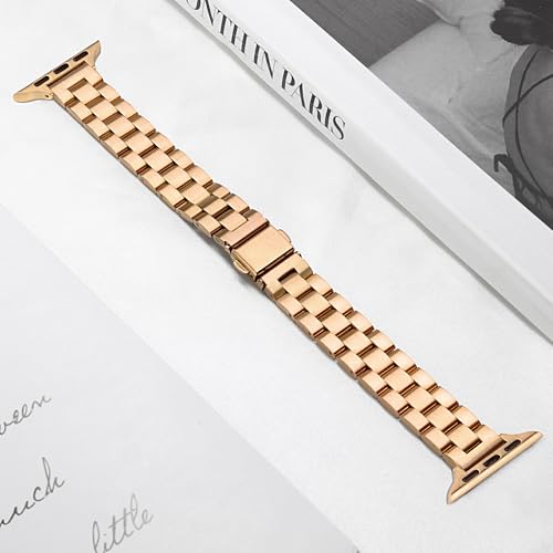 Image of Melyis Slim Metal Band Compatible with Apple Watch Bands for Women 42mm 40mm 41mm 38mm, Premium Stainless Steel Classic iWatch Bands for Apple Watch Band Series 11 10 9 SE Series 8 7 6 5 4 3 2, Rose Gold