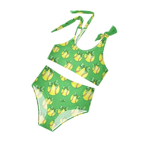 Image of Girls Swimsuit Two Piece Swimwear Bikini Set Pink Bow Softball Bathing Suit for 3-12T,