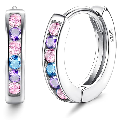 YADOCA Small Hoop Earrings for Girls Women Hypoallergenic 𝟵𝟮𝟱 𝗦𝘁𝗲𝗿𝗹𝗶𝗻𝗴 𝗦𝗶𝗹𝘃𝗲𝗿 Toddler Earrings Cute Cubic Zirconia Cartilage Sleeper Huggie Hoop Earrings With Box