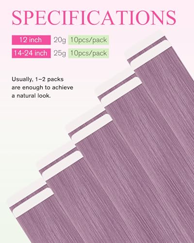 Image of YoungSee Blue Tape in Hair Extensions Real Human Hair 24In Tape on Hair Extensions 10pcs Invisible Tapes in Hair Extension Human Hair Blue Tape ins Extension for Cosplay 25g