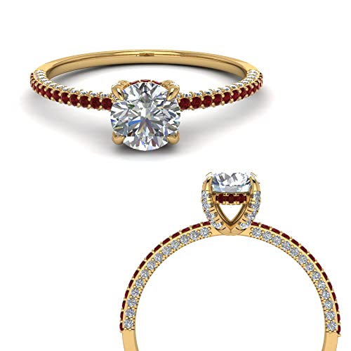 Image of Choose Your Gemstone Delicate Hidden Halo Diamond CZ Ring Yellow Gold Plated Round Shape Petite Engagement Rings Minimal Modern Design Birthday Gift Wedding Gift US Size 4 to 12