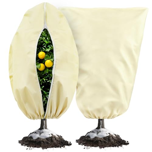 MospdyGear 2 Stück Winterpflanzenschutz 120 x 180 cm atmungsaktive und Wiederverwendbare Winterpflanzenschützer mit Reißverschluss und Zugband Frostschutz für Topfpflanzen