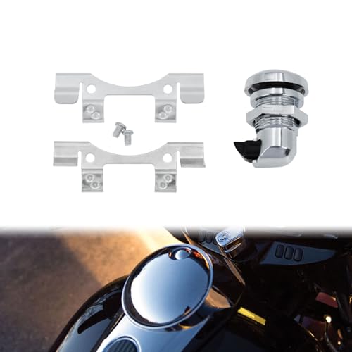Image of Motorcycle Fuel Door Push Button Gas Oil Tank Cap Latch Kit Fit for Harley Electra Glide Road Glide Street Glide Tour Glide Tri Glide 1992-later (Chrome)