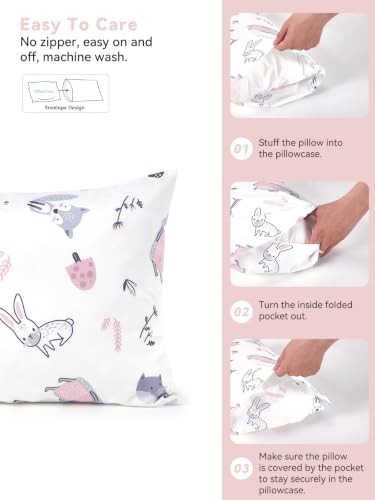 Image of TILLYOU Toddler Pillowcases 13 x 18 Travel Pillow Case 2 Pack, Kids Pillowcases Machine Washable with Envelope Closure, Playful Animals