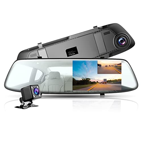 Upgraded 4.3'' Mirror Dash Cam Front and Rear 1080P Backup Camera, Touch Screen Waterproof Rear View Mirror Camera with Parking Assistance