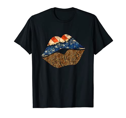 American Flag Leopard Lips 4th of July USA T-Shirt, Black