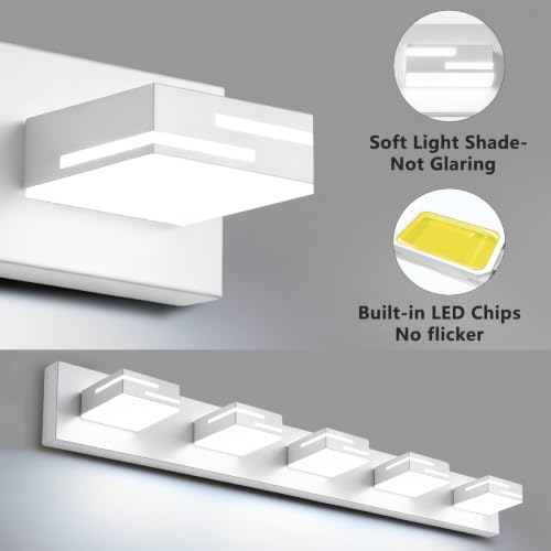 Image of LED Modern Bathroom Vanity Light Fixtures, Dimmable White Vanity Lights for Bathroom Lighting Fixtures Over Mirror, with 360 Rotatable Acrylic Heads 5-Light 36-inch (Cool White 6000K)