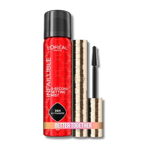 L'Oréal Paris, Mascara De Pestañas Voluminizadora Panorama Waterproof, Ojos Visiblemente Más Grandes, 9.4Ml + Fijador De Maquillaje, Larga...