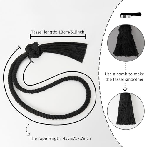 Pretty Jolly 2 Pack Natural Cotton Rope Tassel Curtain Tiebacks Boho Home Decor Drape Tie Backs Hand Woven Ball Curtain Holdbacks for Thin & Thick Home & Office Window Draperies (Black) - Image 4