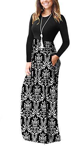 Image of EUOVMY Women's Long Sleeve Loose Maxi Dresses Casual Long Dresses with Pockets