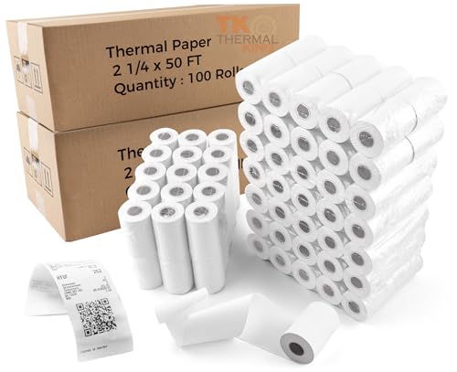 Bobinas de papel térmico Thermal King 2 1/4 "x 50 pies con alta durabilidad en caja de 200