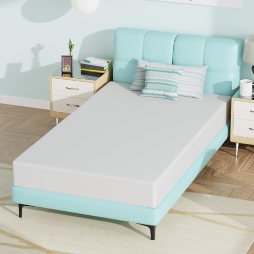 Ruesleag 8 Inch Mattress Gel Memory Foam Hybrid Mattress in a Box Pressure Relieving Cooler Sleep Supportive Bed-in-a-Box Removable Soft Cover,White Twin Size
