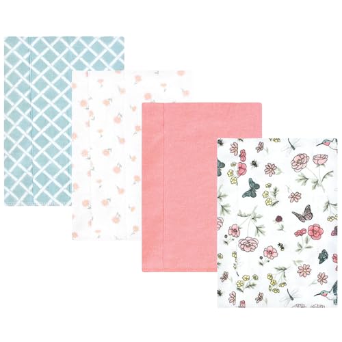 Image of Hudson Baby Unisex Baby Cotton Poly Flannel Burp Cloths, Hummingbird Garden 4 Pack, One Size