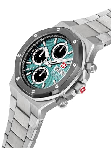 Image of SWISS MILITARY HANOWA Damask Legends ICEWATER Green Round Dial Swiss Made Chronograph Automatic Watch for Men | SMWGL0007002