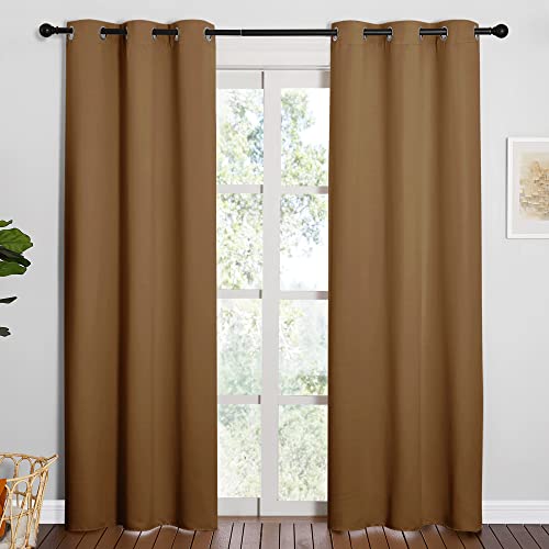 Image of NICETOWN Sleek Blackout Curtains 84 inches Length for Windows, Noise Reducing and Block Draft Panels for Door Doorway Laundry Office Luxury Decor Theme (2 Panels, Gold Brown, W42 x L84 -Inch)