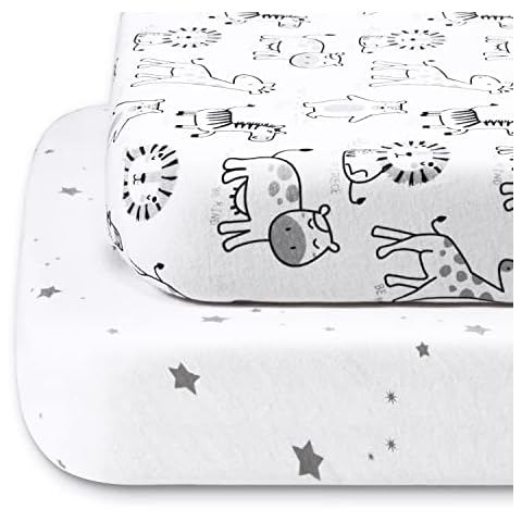 Beberoad Love 2 Pack Fitted Cirb Sheets for Standard Crib and Toddler Mattress, 100% Cotton Soft Crib Toddler Bed Sheets for Boys Girls-Elastic Washable, White, 52 x 28 x 9 Inches Cover