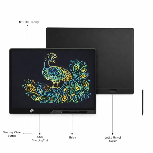 Image of 16 Inch LCD Writing Tablet, Colourful Screen Digital Slate for Kids & Adults, USB Rechargeable E-Writer Doodle Board, Electronic Drawing Pad for Home, School & Office, Magic Slate E-Slate