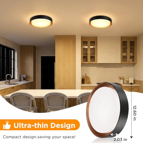 Image of LUTEC Flush Mount Ceiling Light, Matte Black with Gold Interior, 13in 23W Dimmable LED Ceiling Lights, 3000K Daylight, 3000lm Super Bright Energy-Efficient Modern Lamp for Bedroom, Hallway, Kitchen