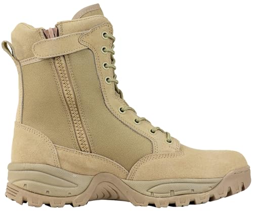 Maelstrom Mens Military Tactical Boots with Side Zipper Comfortable Light Weight Durable for Work and Outdoors Tan Size 9 Medium
