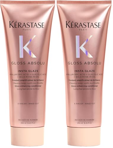 Image of Kerastase Gloss Absolu Anti-Frizz Foaming Conditioner For Bouncy, Glossy Hair | Fine To Medium Hair | 4-Days Anti-Frizz | With Hyaluronic & Glycolic Acid, Wild Rose-In-Oil | 250ml (Pack of 2)