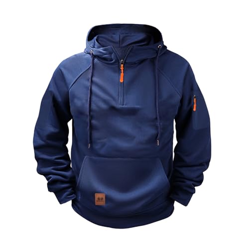 Men's Military Cargo Hoodies Casual Quarter Zip Vintage Sweatshirts Casual Athletic Workout Gym Top